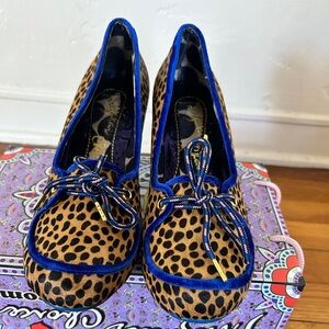 Irregular Choice Leopard Print glitter heels with Blue Velvet Trim